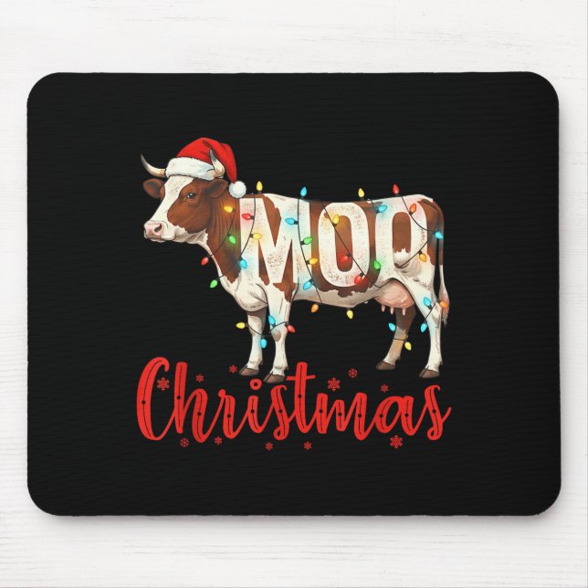 Mousepad Moo Christmas Funny Cow Lovers Cattle Famer Farmin (Frente)