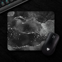 Mousepad Moody Agate | Glitter Gótico de Prata Negra Onyx