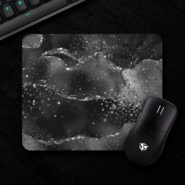 Mousepad Moody Agate | Glitter Gótico de Prata Negra Onyx (Criador carregado)
