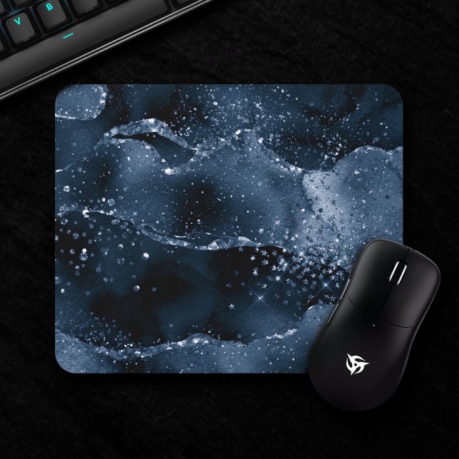 Mousepad Moody Agate | Marinho Denim Steel Blue Faux Glitte (Criador carregado)