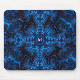Mousepad Moody Blue Fractal Filigree com seu Monograma
