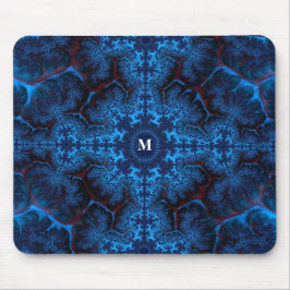 Mousepad Moody Blue Fractal Filigree com seu Monograma