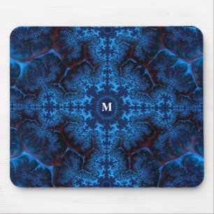 Mousepad Moody Blue Fractal Filigree com seu Monograma