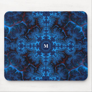 Mousepad Moody Blue Fractal Filigree com seu Monograma