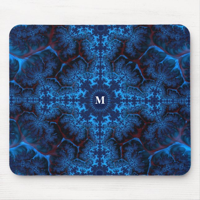 Mousepad Moody Blue Fractal Filigree com seu Monograma (Frente)