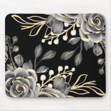 Moody Cinza Dourada Black Floral Watercolor