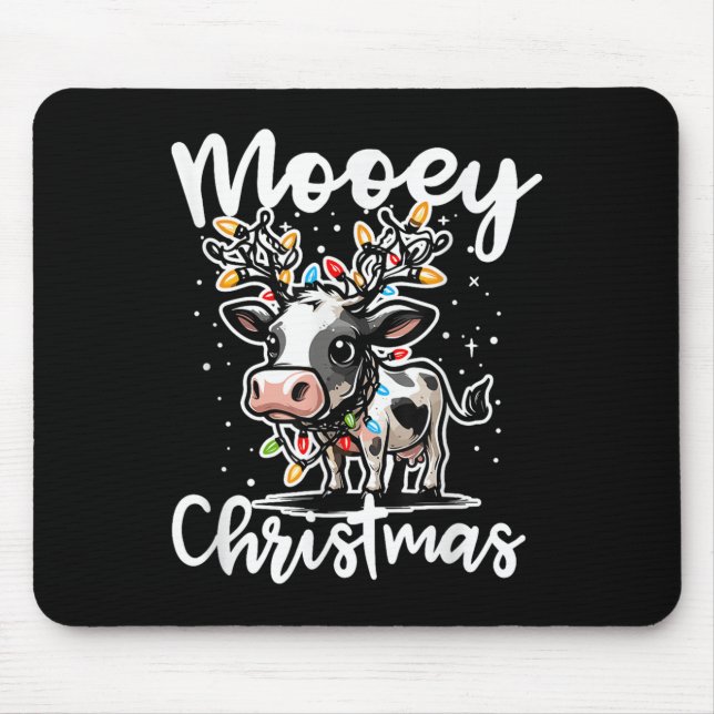 Mousepad Mooey Christmas Heifer Cow Reindeer Christmas Ligh (Frente)