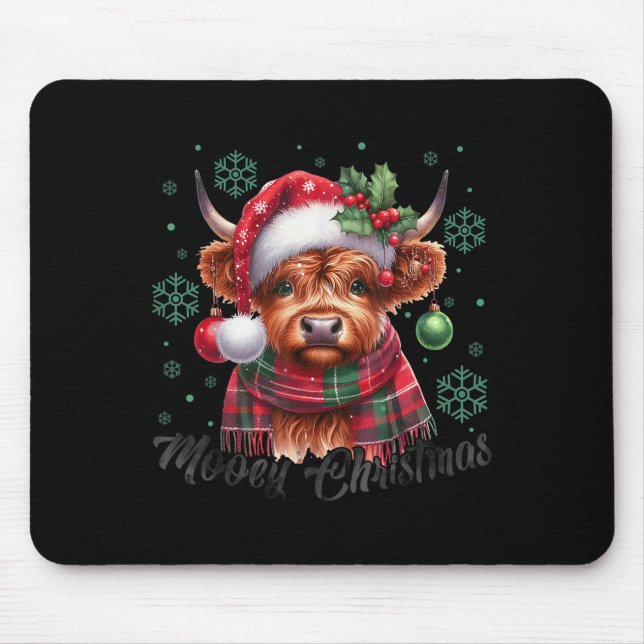 Mousepad Mooey Christmas Highland Cow Christmas Lights Cow  (Frente)