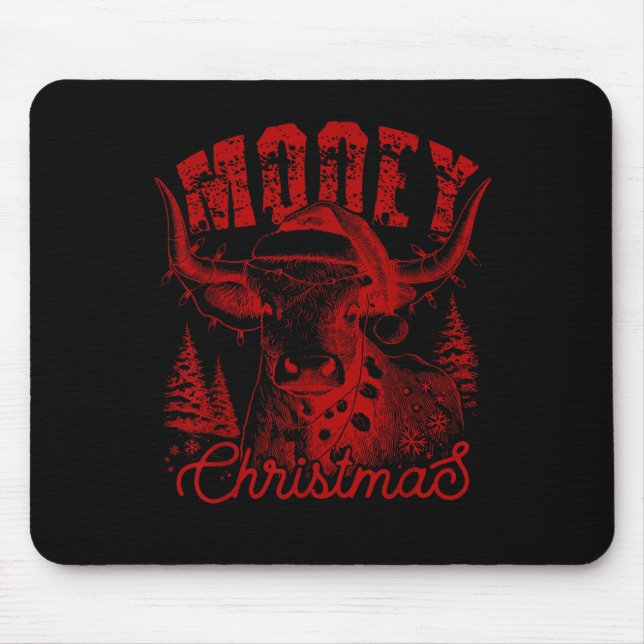 Mousepad Mooey Christmas Western Heifer Highland Cow Santa  (Frente)