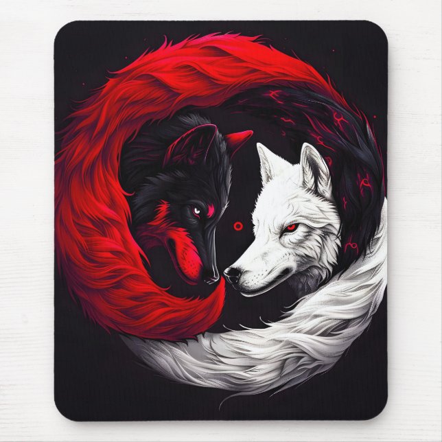Mousepad Moon Crimson Red White Wolf (Frente)