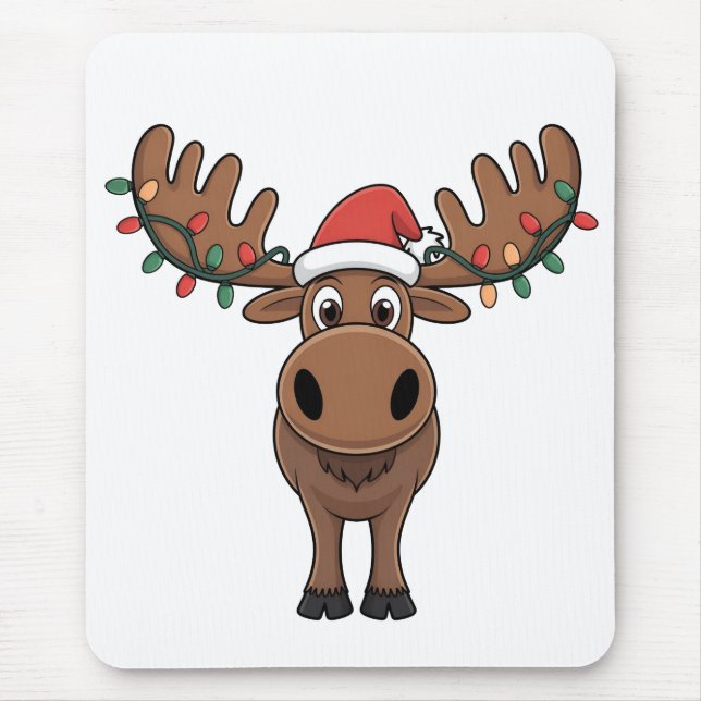 Mousepad Moose da árvore de Natal Luz Engraçada Xmas Moose  (Frente)