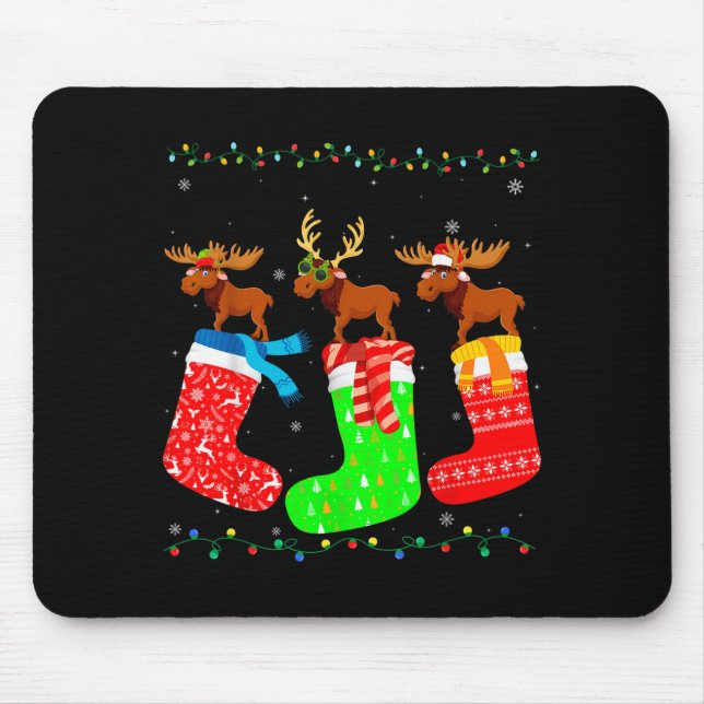 Mousepad Moose In Xmas Socks Funny Holiday Ugly Sweater Chr (Frente)