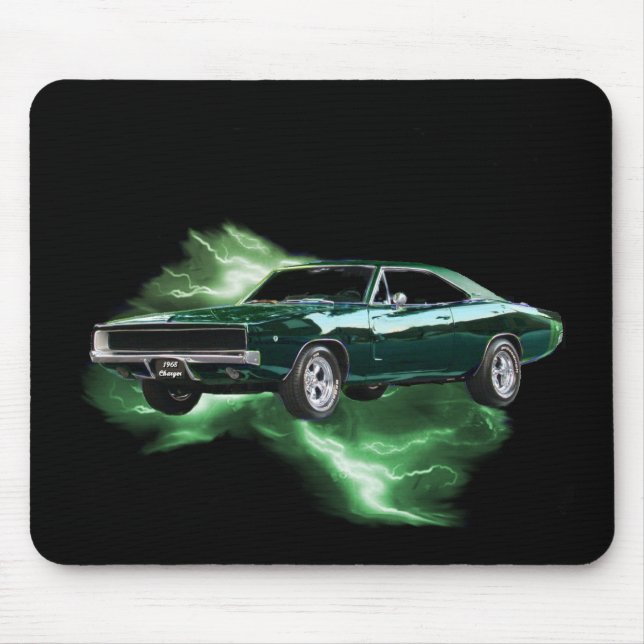 Mousepad Mopar: 'Carregador de 68 Dodge com relâmpago verde (Frente)