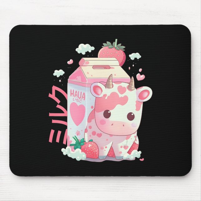 Mousepad Morango Leite Milhar Vaca Boca Cute Kawaii J (Frente)