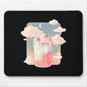 Mousepad Morango Leite Milkshake Kawaii Lofi Cute Pastel