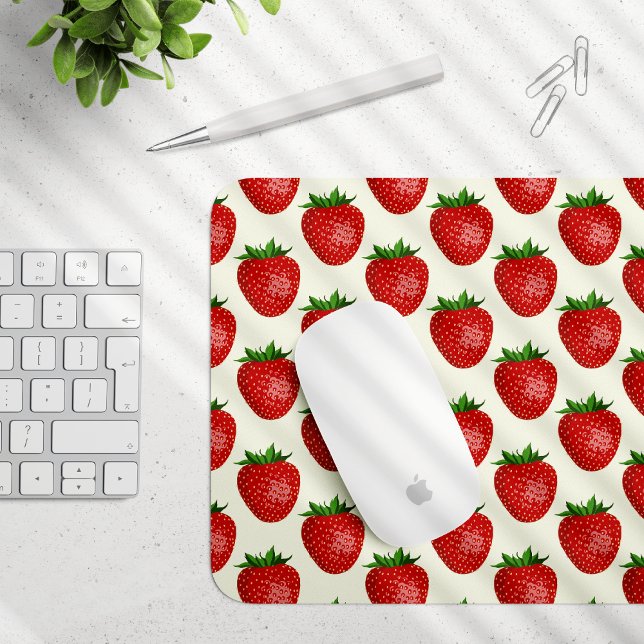 Mousepad Morango, Morangos Vermelhos, Fruta, Folha (Criador carregado)
