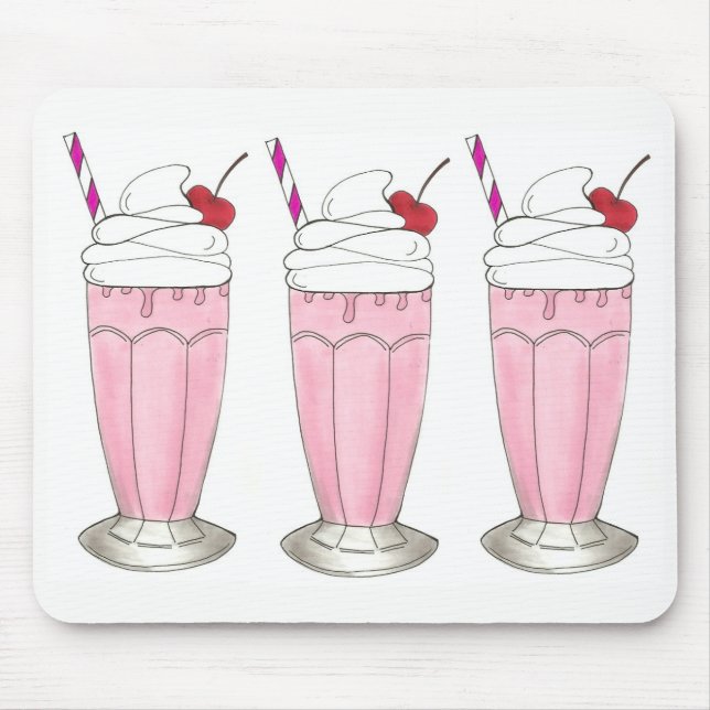 Mousepad Morango Rosa Agita Sorvete Milkshake Foodie (Frente)