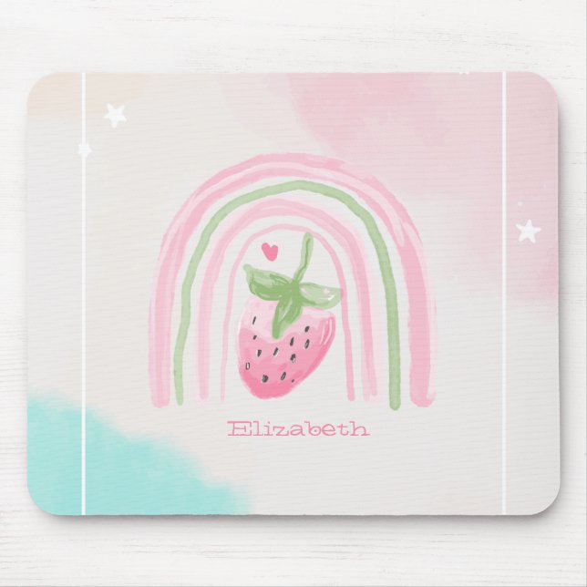 Mousepad Morangos Arco-íris Aquarela (Frente)