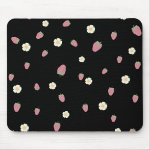 Mousepad Morangos e Flores Padrão Preto