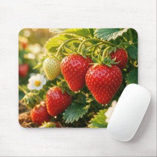 Mousepad Morangos Maduros Pendurados em uma Planta