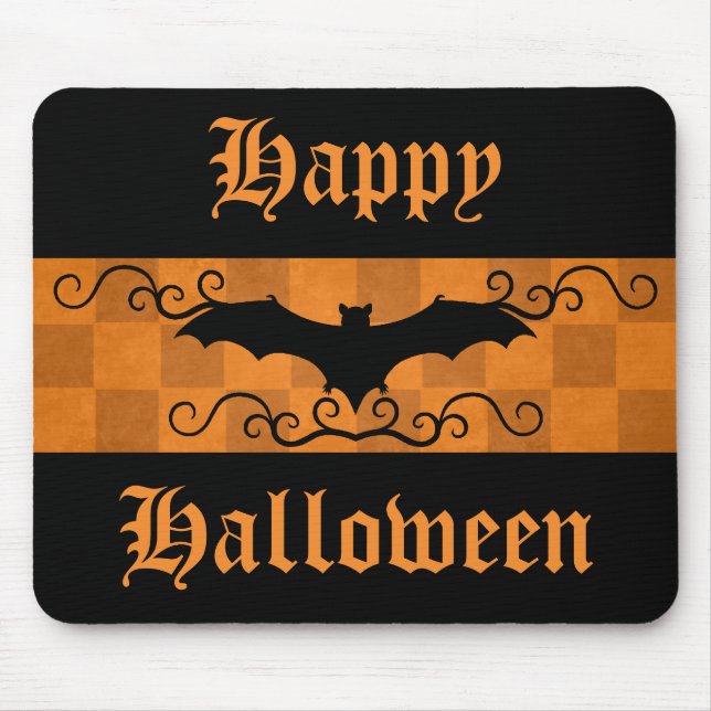 Mousepad Morcego elegante com rochedos Feliz Halloween (Frente)