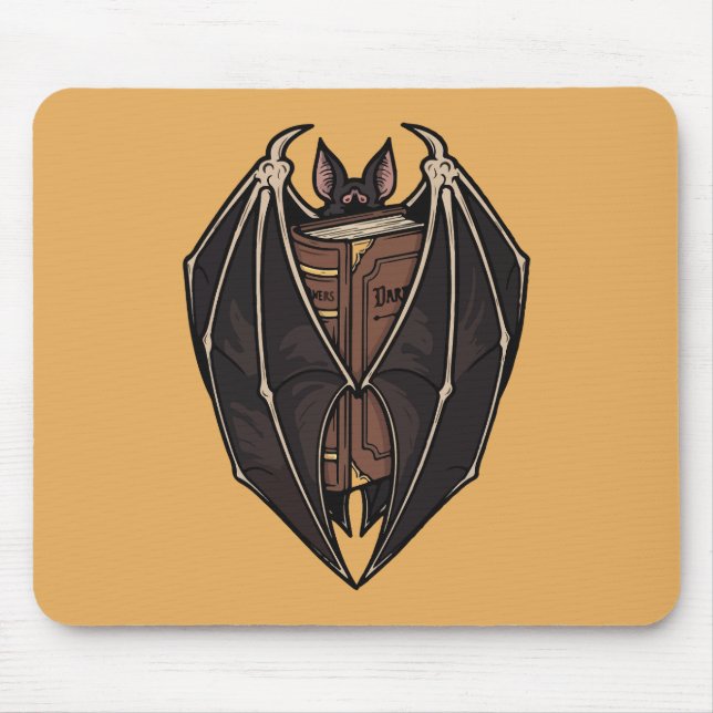 Mousepad Morcego Gótico Lendo Livro de Feitiço Sombrio (Frente)