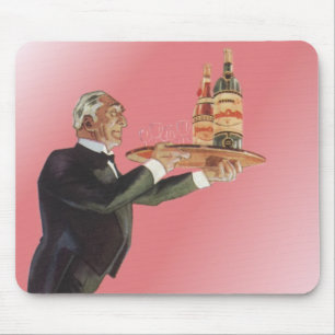 Mousepad Mordomo Antigo em Smoking Servindo Vinho em Bandej