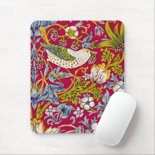 Mousepad Morris Red Background Strawberry Thief Patterno