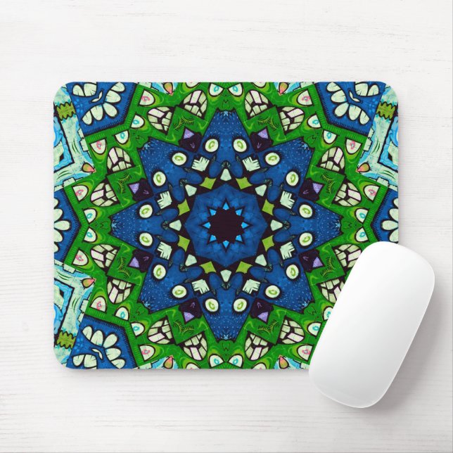 Mousepad Mosaico Blue Hippie Boho Mandala (Com mouse)