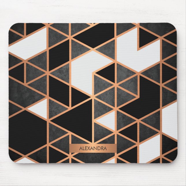 Mousepad Mosaico Negro Branco e Ouro (Frente)