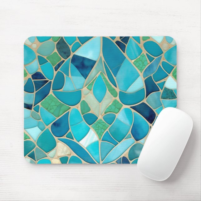 Mousepad Mosaico Turquesa Abstrato com estilo Art Deco (Com mouse)