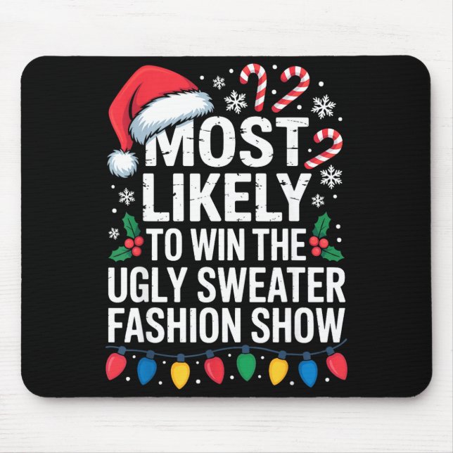 Mousepad Most Likely Win Ugly Sweater Party Humor Holiday L (Frente)
