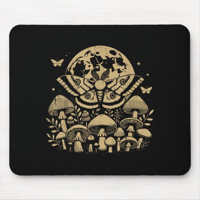 Mousepad Moth Full Moon Mushroom Boho Aesthetic Occult Men  (Frente)