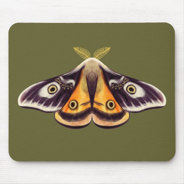 Mousepad Moth Insect Art Goblincore Saturnia Witchy Green (Frente)