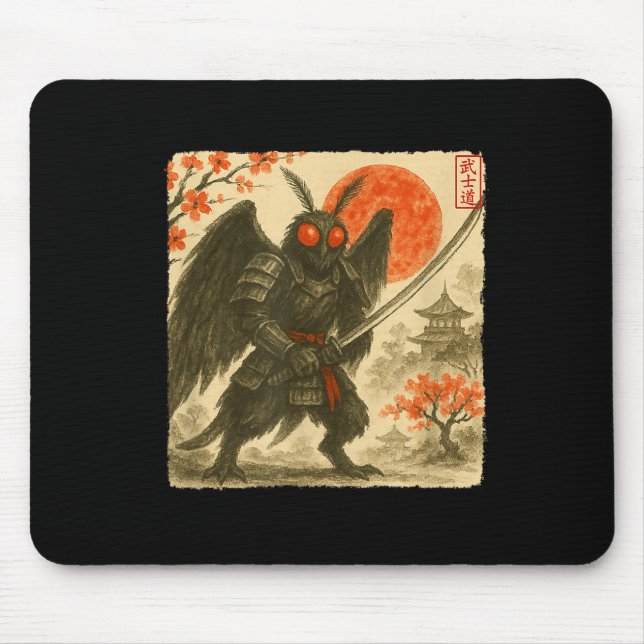 Mousepad Mothman Samurai Japanese Warrior Costume Sumi-e Ar (Frente)
