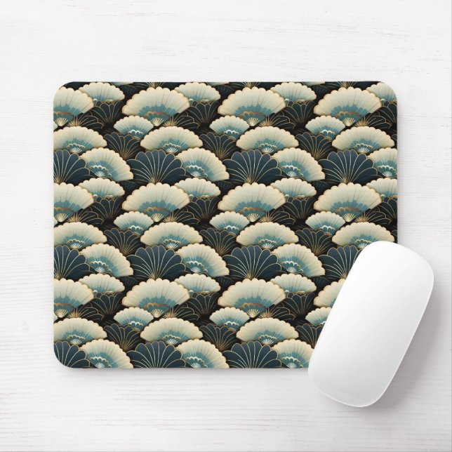 Mousepad Motif de Ventilador Dourado e Teal, inspirado no J (Com mouse)
