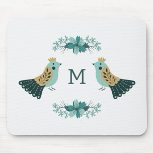 Mousepad Motif popular escandinavo com aves e flores