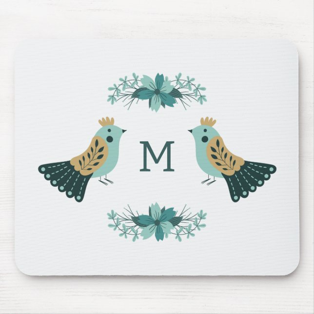 Mousepad Motif popular escandinavo com aves e flores (Frente)