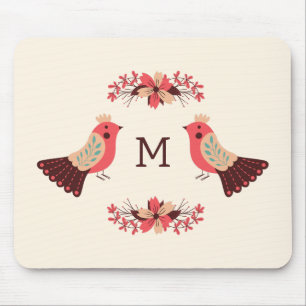 Mousepad Motif popular escandinavo com aves e flores