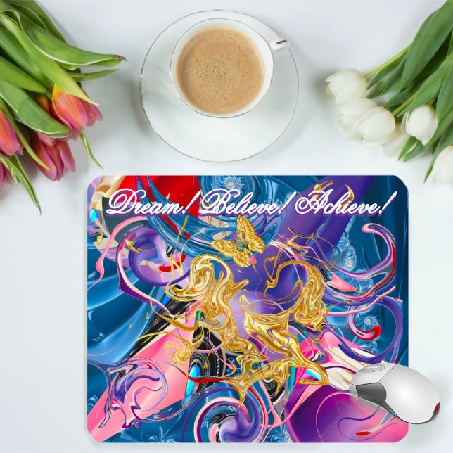 Mousepad Motivação Dourada da borboleta rosa Abstrato lique (Criador carregado)
