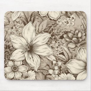 Mousepad Motivo Botânico Refinado em Tons Sepia Suaves