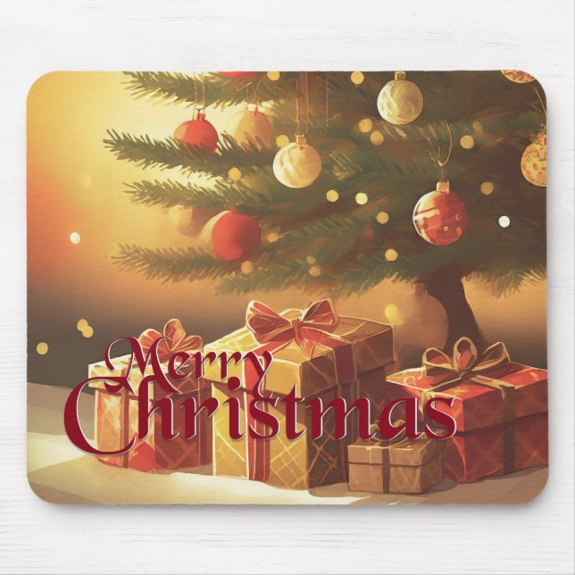 Mousepad Motivo de Natal, com Presentes sob a Árvore de Nat (Frente)