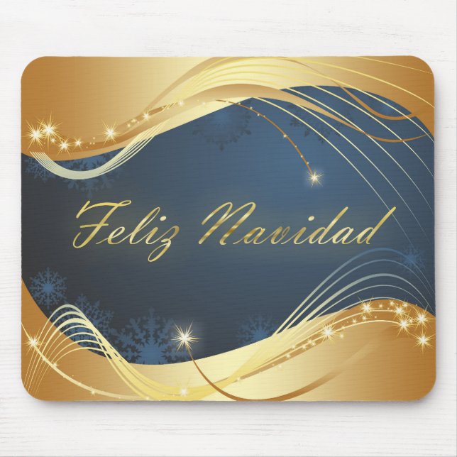 Mousepad Motivo de Natal dourado com fundo azul... (Frente)