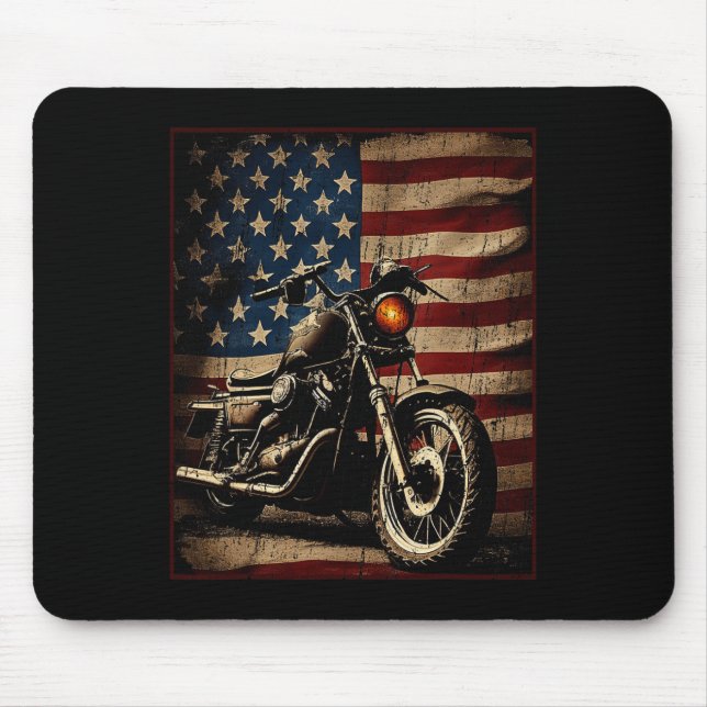 Mousepad Motorcycle Usa Flag Retro Biker  (Frente)