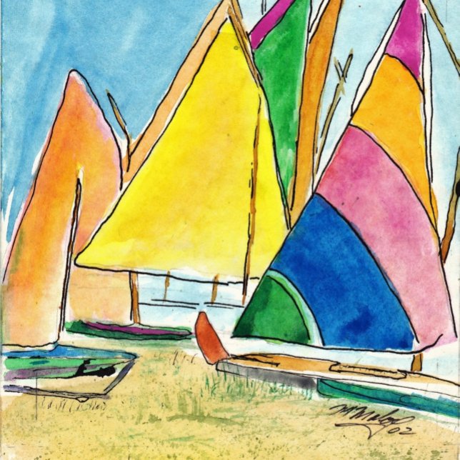 Mousepad Motoveleiro Marinho Personalizado (Colorful Sailboats on Beach
 )