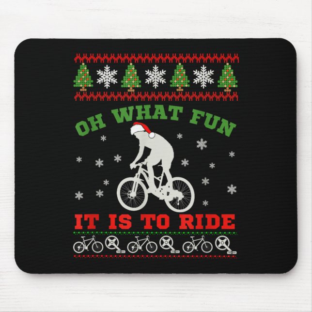 Mousepad Mountain Bike Rider, Oh What Fun Christmas Ugly Sw (Frente)