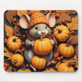 Mousepad Mouse Adorável com o Outono Pumpkins Mouse