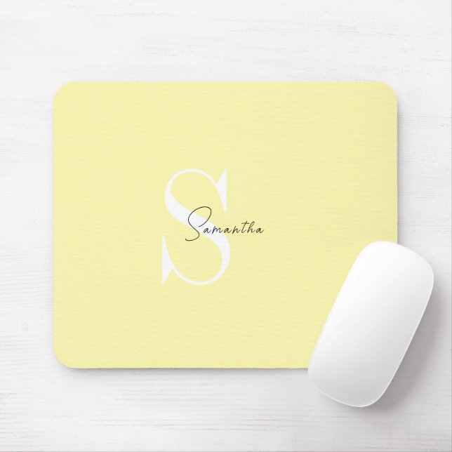 Mousepad Mouse Amarelo Pastel Personalizado com Iniciais (Com mouse)