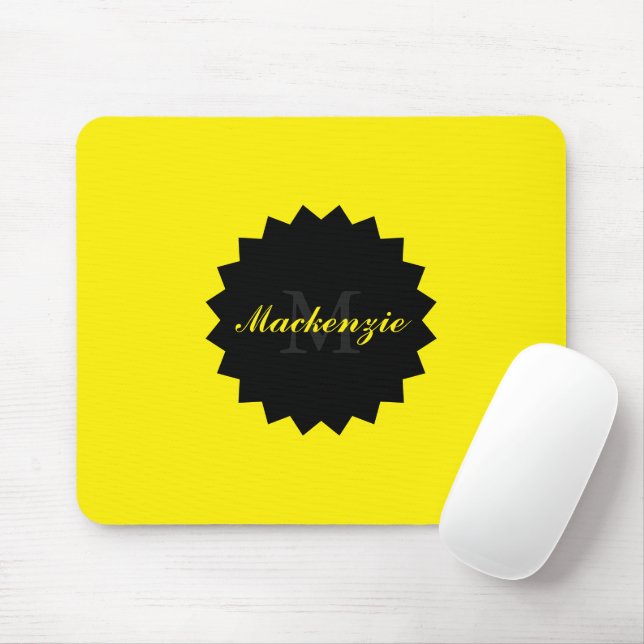 Mousepad Mouse Amarelo Personalizado com Nome e Inicial (Com mouse)