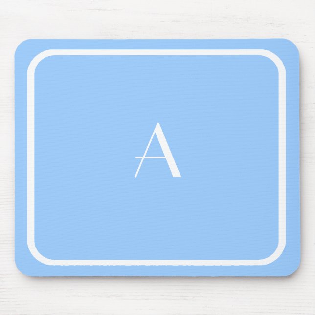 Mousepad Mouse Azul Céu Claro Barato com Monograma Branco (Frente)